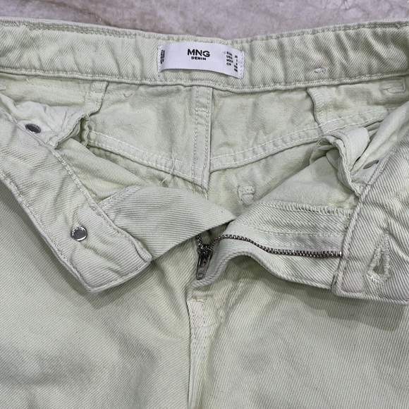 MNG by Mango Wide Leg Raw Hem Jeans | Pistachio Green | Size 0 (EU 32) - Picture 5 of 16